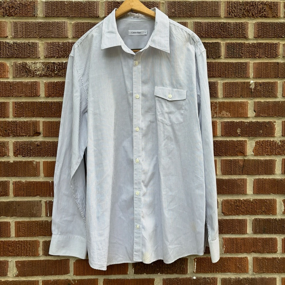 Calvin Klein Mens Blue Long Sleeve 100% Cotton Casual  Button Down Shirt Sz XL
